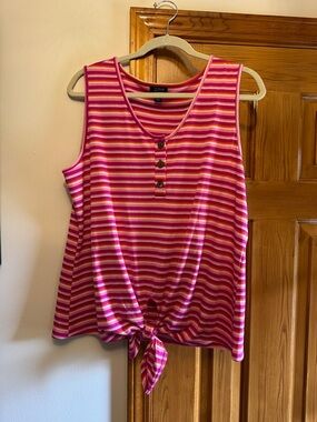 a.n.a.  Sleeveless Striped Tie-Front Tank Top - Pink Multi XL